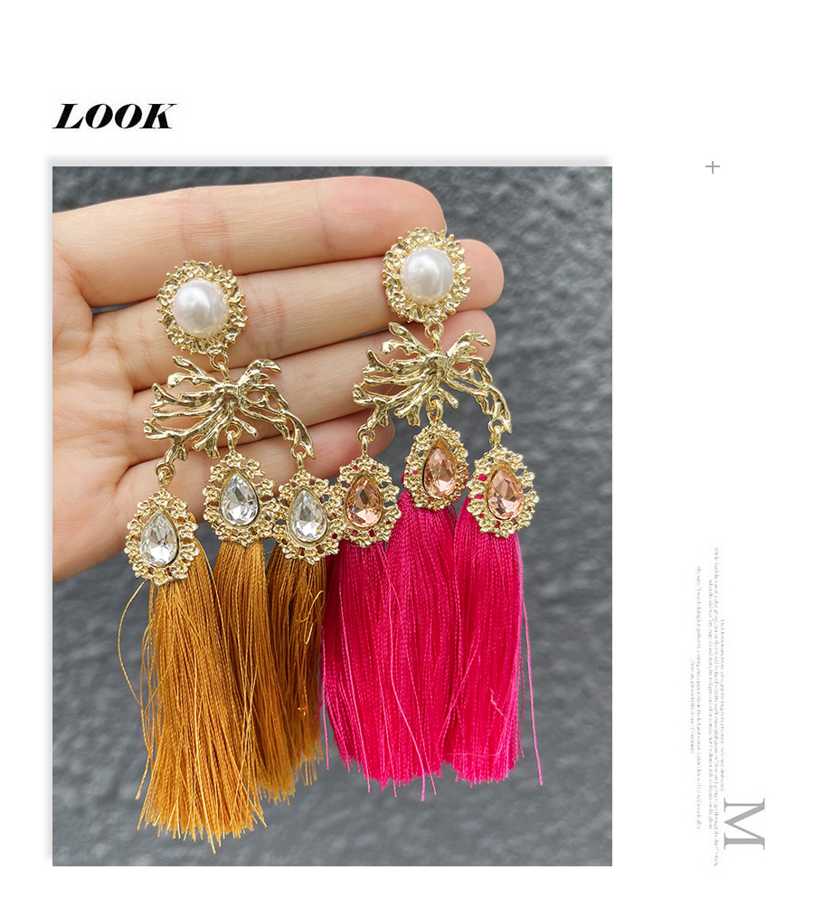 Fashion Leather Pink Alloy Diamond Pearl Waterdrop Tassel Stud Earrings,Stud Earrings