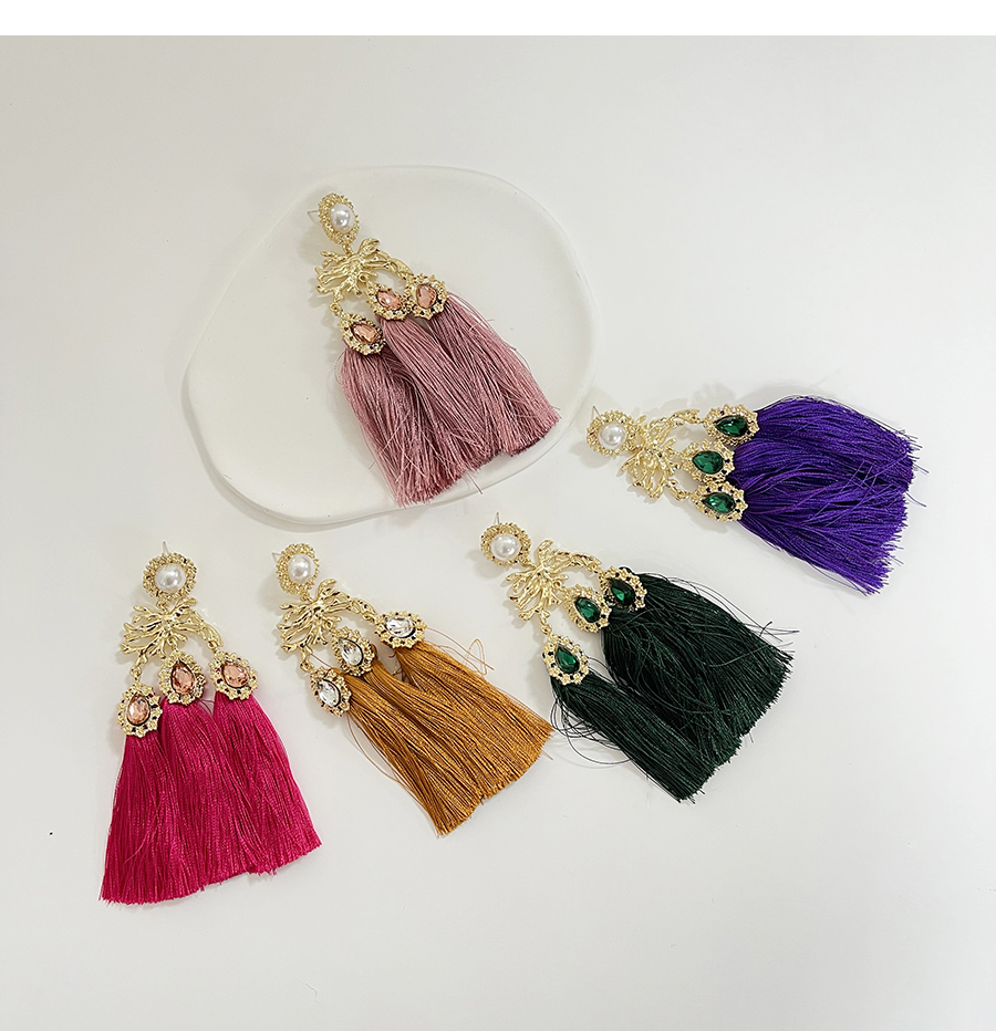 Fashion Purple Alloy Diamond Pearl Waterdrop Tassel Stud Earrings,Stud Earrings