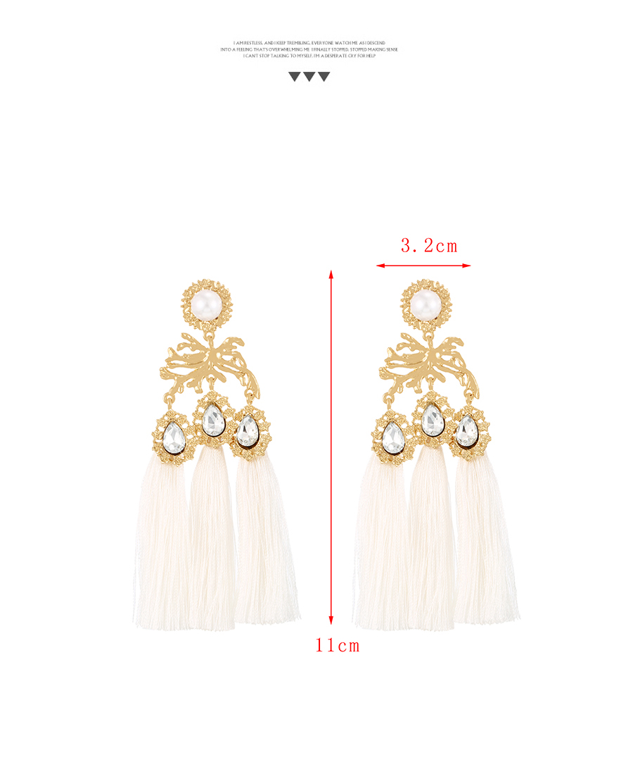 Fashion Turmeric Alloy Diamond Pearl Waterdrop Tassel Stud Earrings,Stud Earrings