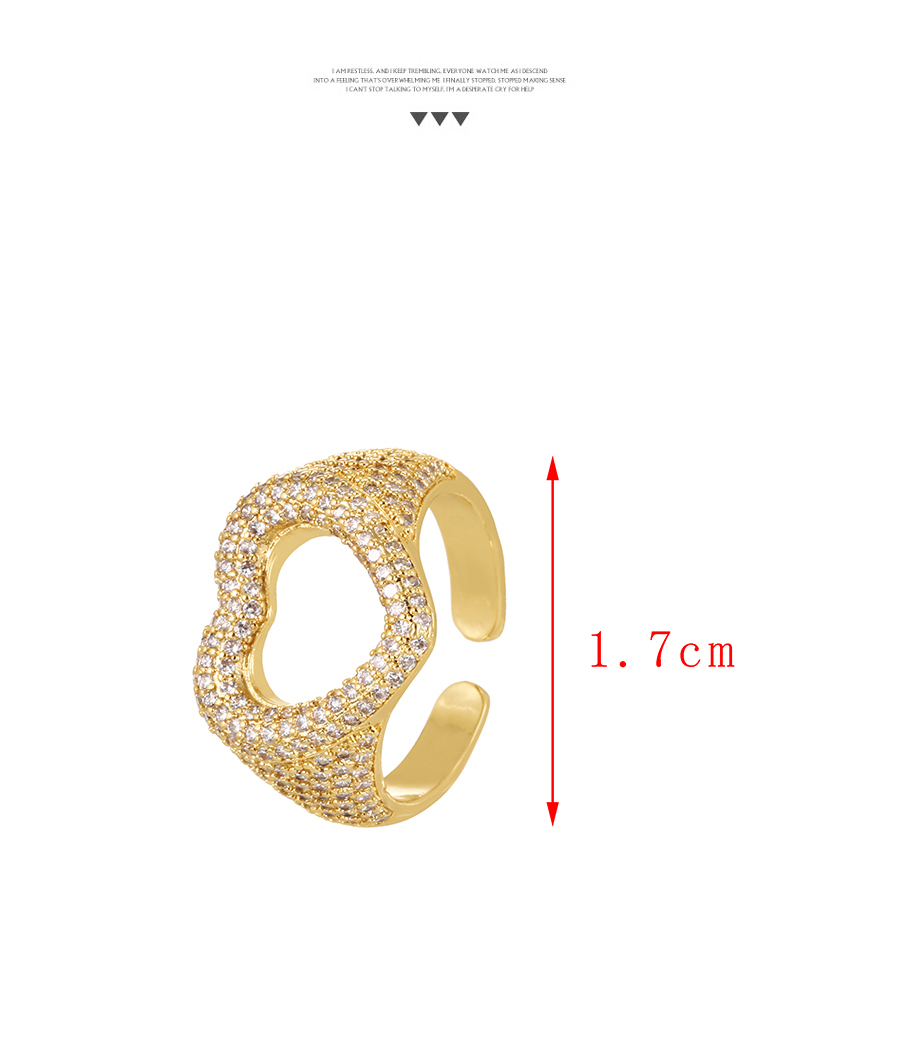 Fashion Gold Bronze Zircon Openwork Heart Ring,Rings