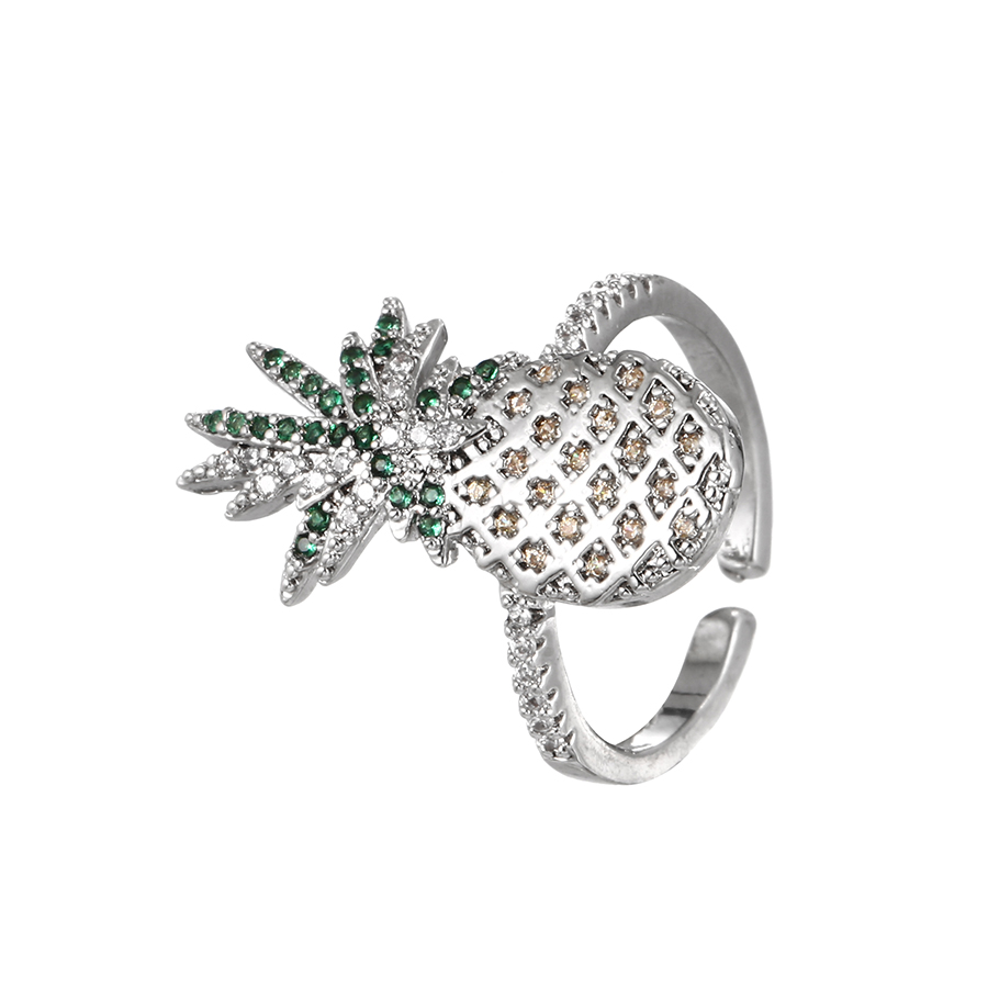 Fashion Silver Bronze Zircon Pineapple Ring,Rings