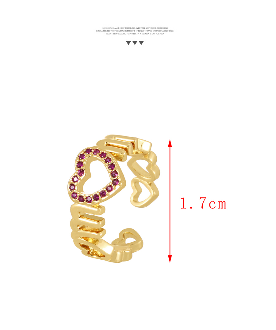 Fashion Red Bronze Zircon Openwork Heart Ring,Rings