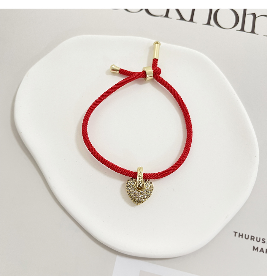 Fashion Red Braided Braided Bracelet With Brass And Zirconium Heart,Bracelets