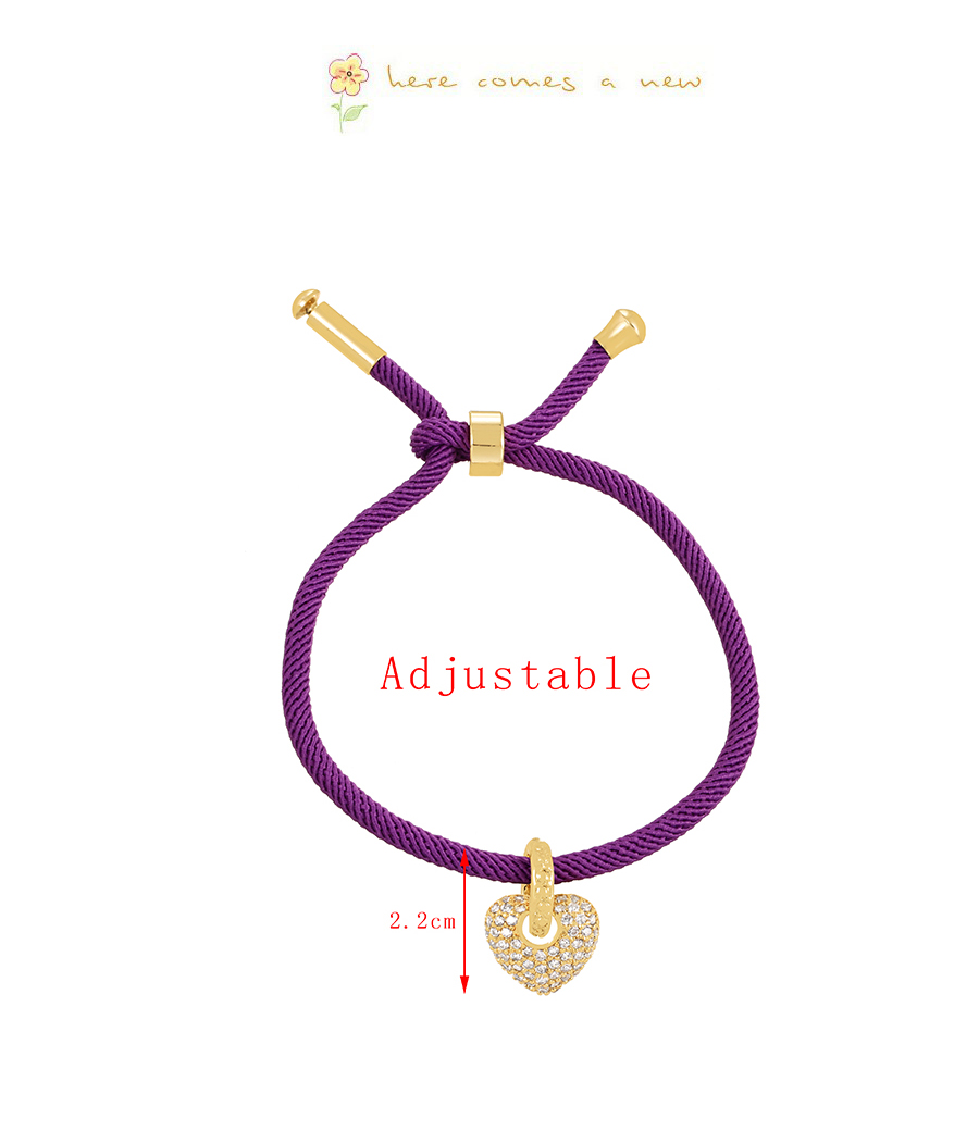 Fashion Purple Braided Braided Bracelet With Brass And Zirconium Heart,Bracelets