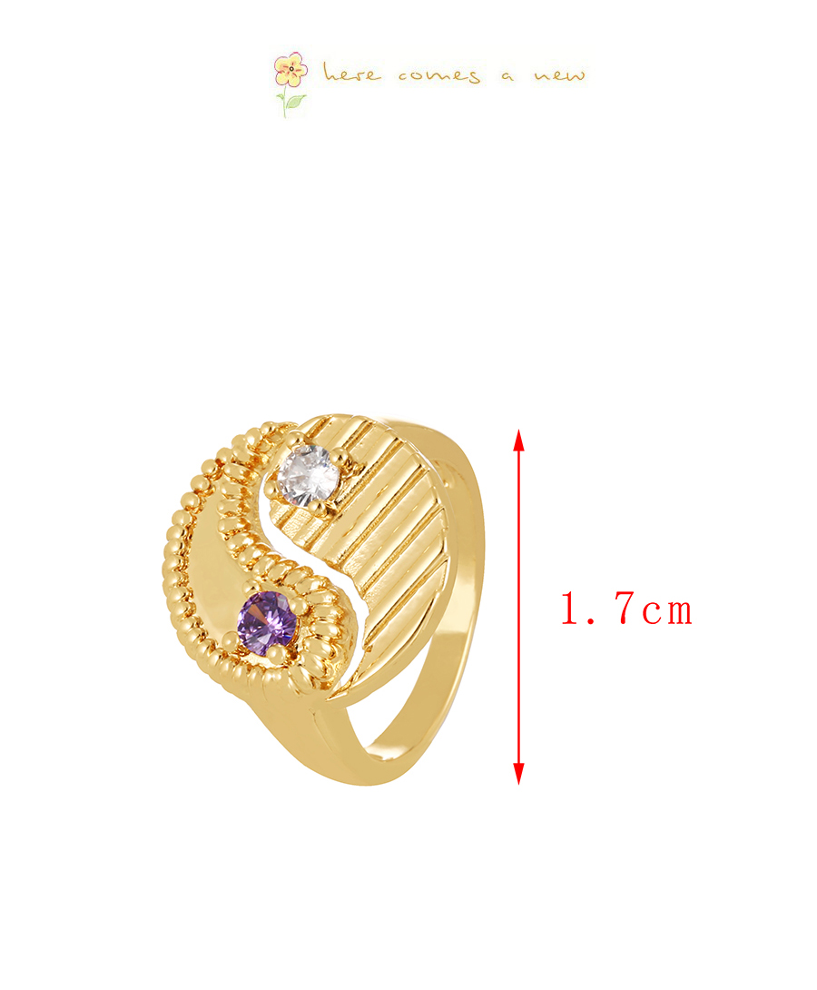 Fashion Purple Bronze Zircon Tai Chi Waterdrop Ring,Rings
