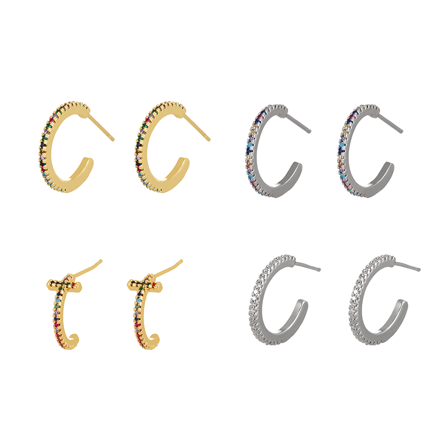 Fashion Colored Silver Copper Set Zircon C Stud Earrings,Earrings