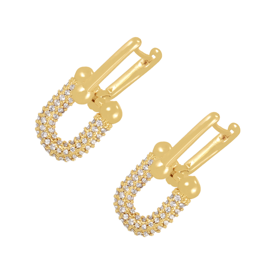 Fashion Gold Copper Set Zircon U Shape Stud Earrings,Earrings