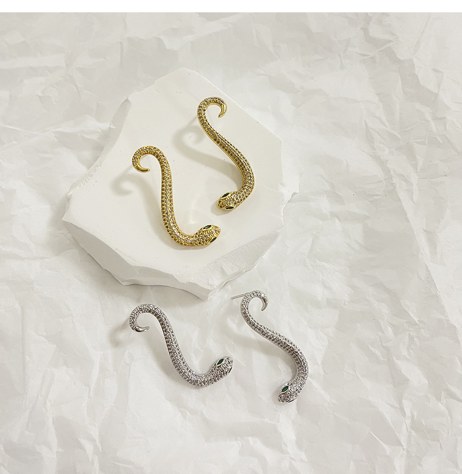 Fashion Silver Bronze Zircon Snake Stud Earrings,Earrings