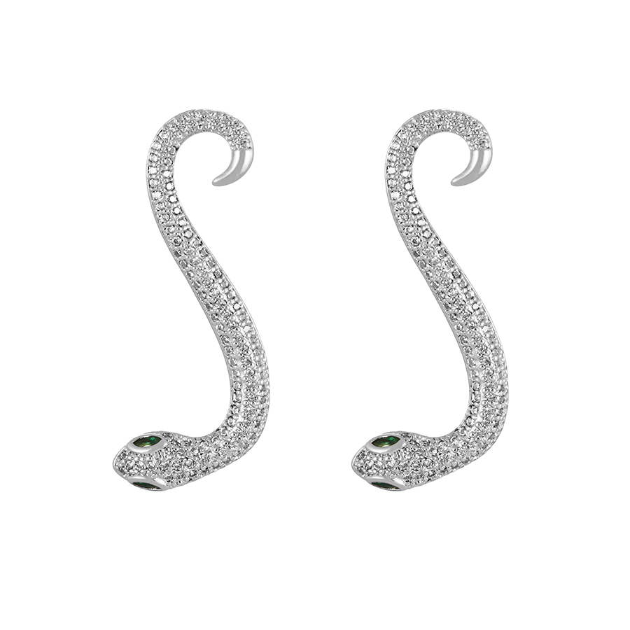 Fashion Silver Bronze Zircon Snake Stud Earrings,Earrings