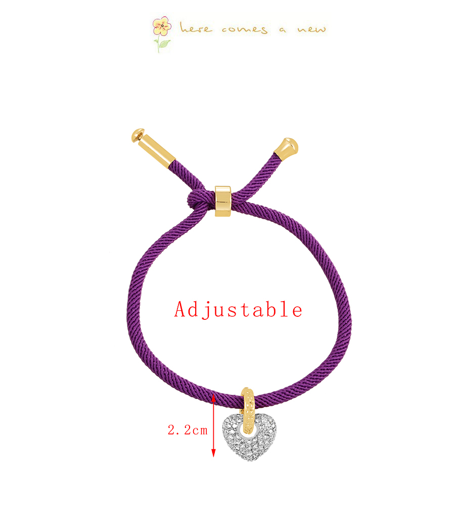 Fashion Purple Braided Braided Bracelet With Braided Zirconia Heart In Copper,Bracelets