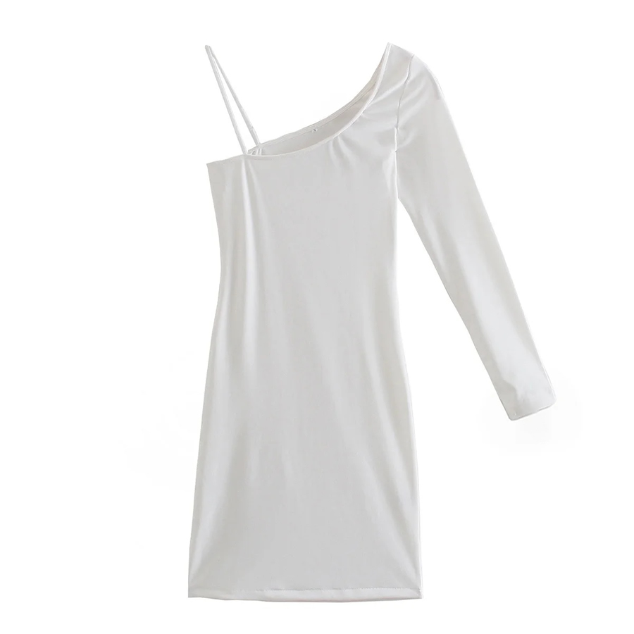 Fashion White Solid Color One Shoulder Dress,Long Dress