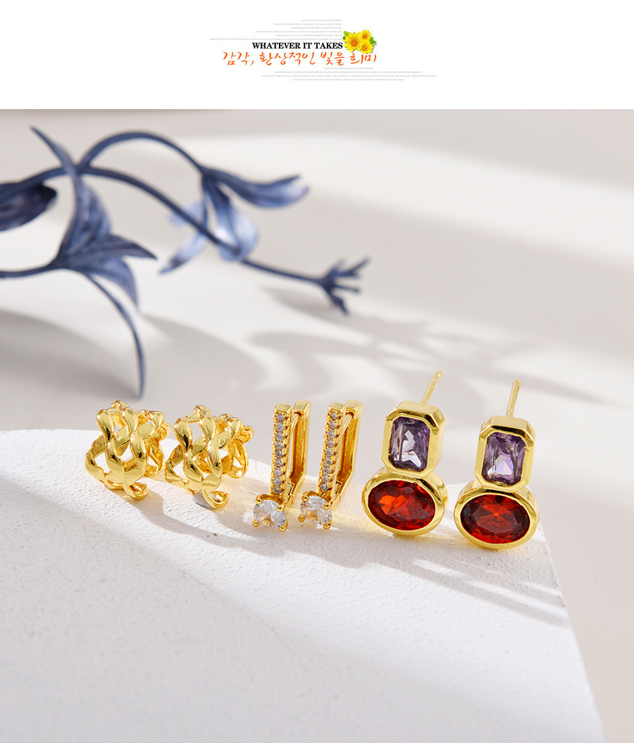 Fashion Golden 1 Copper And Zirconia Geometric Earrings,Earrings