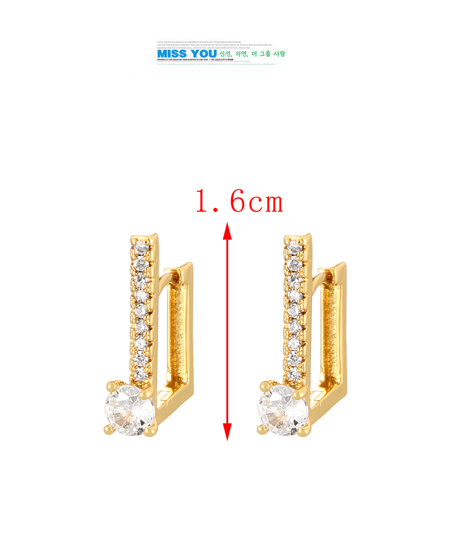 Fashion Golden 3 Geometric Zirconia Stud Earrings In Copper,Earrings