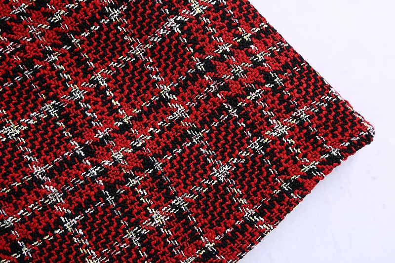 Fashion Red Woven Check Button Skirt,Skirts