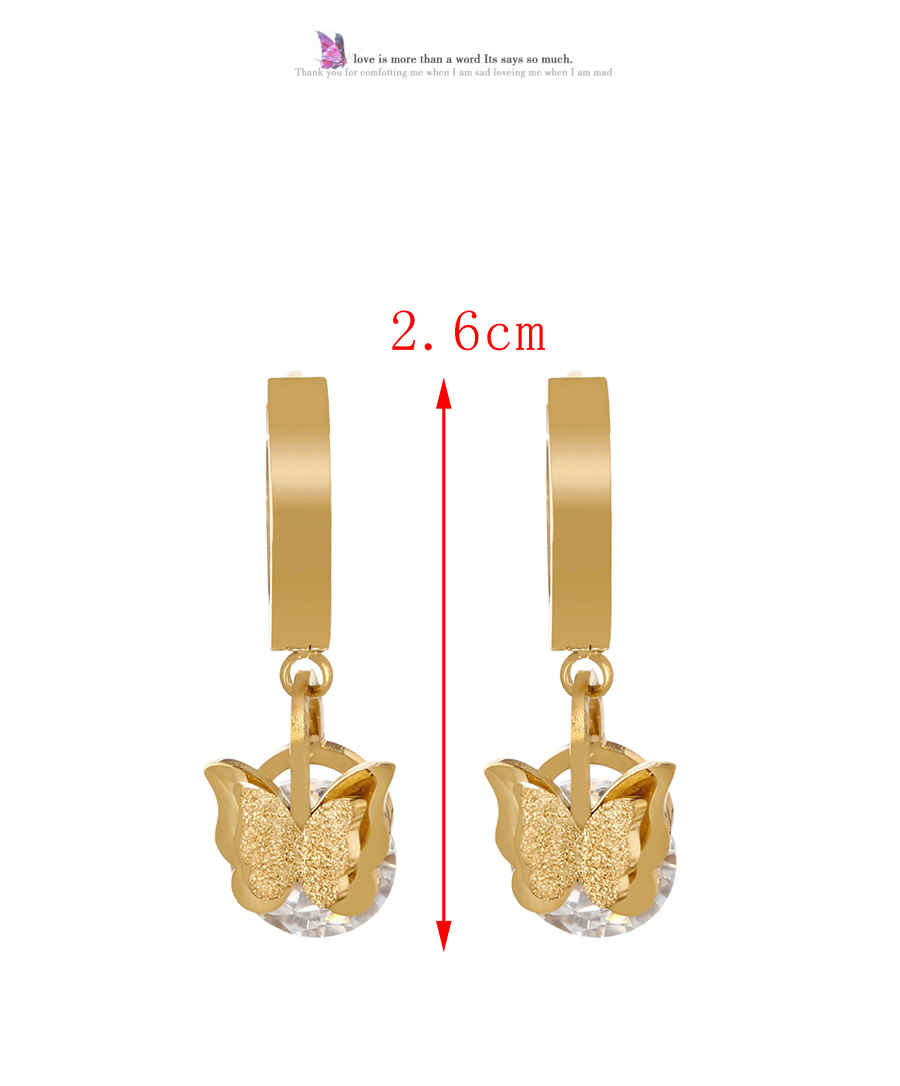 Fashion Gold+white Titanium Steel Inlaid Zirconium Sequin Butterfly Earrings Earrings,Earrings