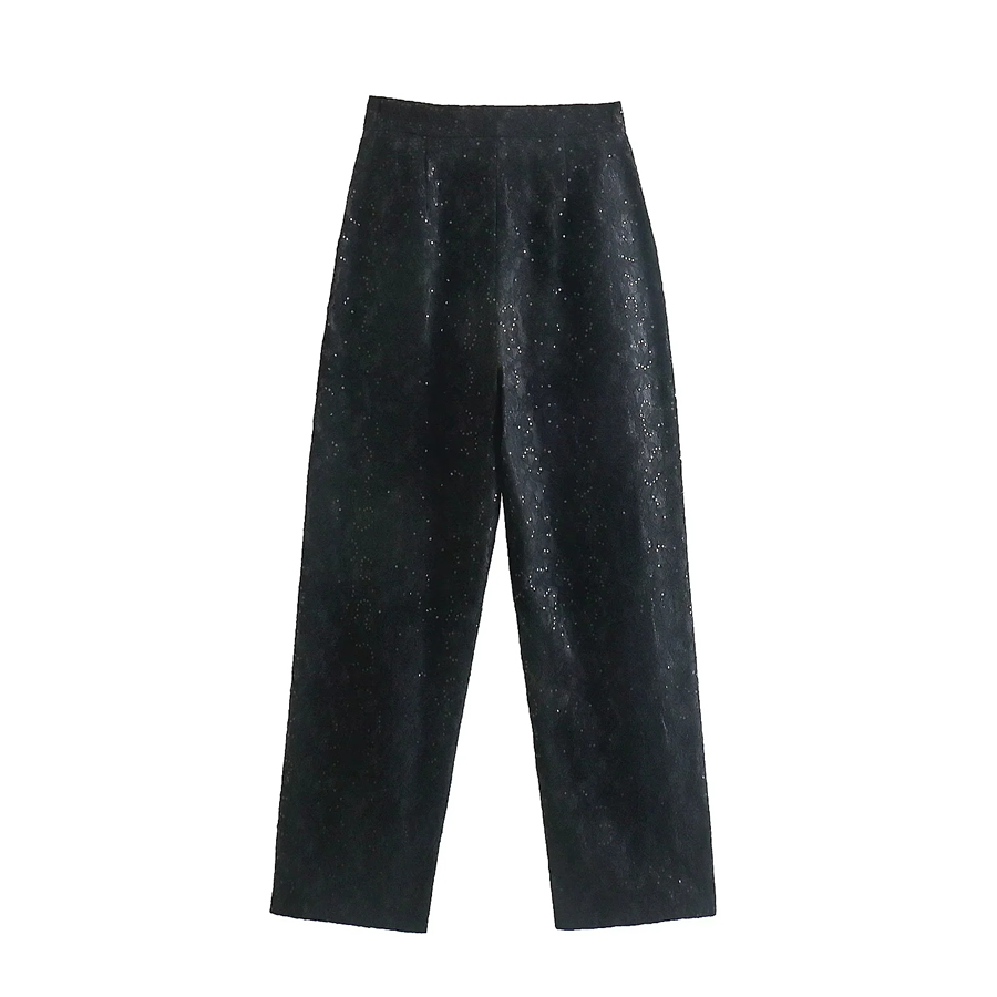 Fashion Black Sequined Straight-leg Trousers,Pants