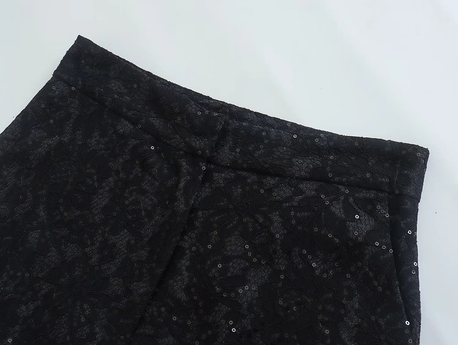 Fashion Black Sequined Straight-leg Trousers,Pants