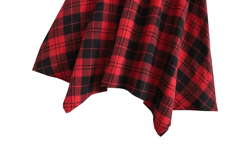 Fashion Red Black Grid Polyester Check Skirt,Skirts