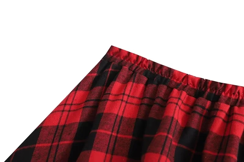 Fashion Red Black Grid Polyester Check Skirt,Skirts