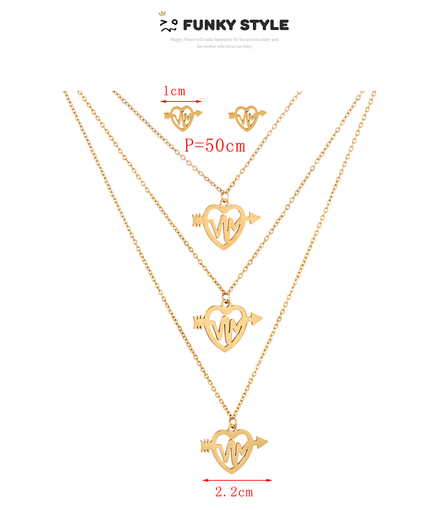 Fashion Gold Titanium Steel Ecg Heart Multilayer Necklace Earrings Set,Jewelry Set