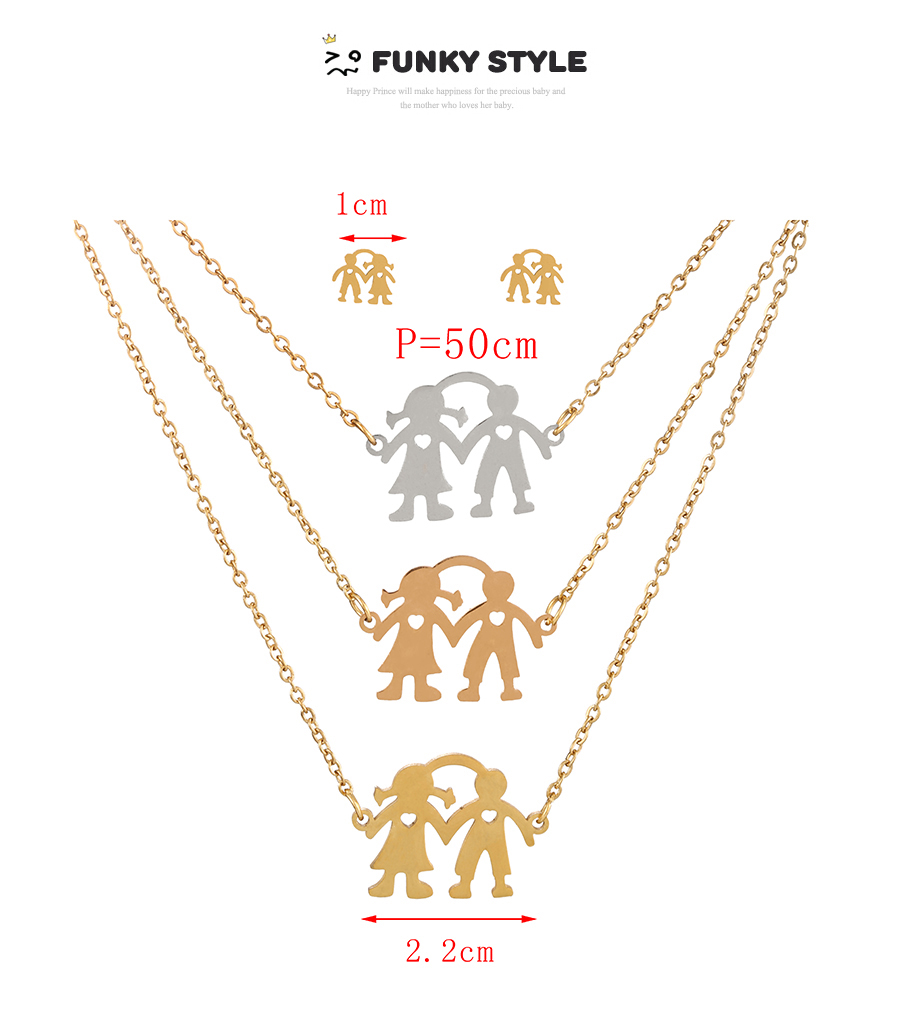 Fashion Color Titanium Steel Couple And Child Pendant Multilayer Necklace Earrings Set,Jewelry Set