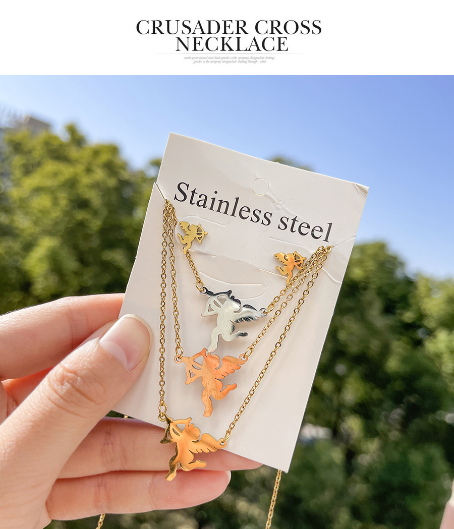 Fashion Color Titanium Steel Angel Pendant Multilayer Necklace Earrings Set,Jewelry Set