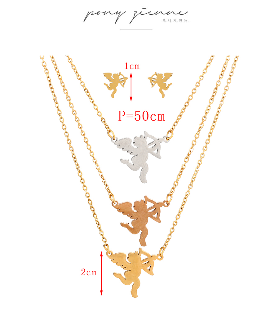 Fashion Color Titanium Steel Angel Pendant Multilayer Necklace Earrings Set,Jewelry Set