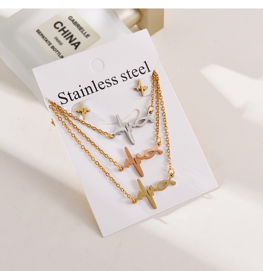 Fashion Color Titanium Steel Ecg Pendant Multilayer Necklace Earrings Set,Jewelry Set