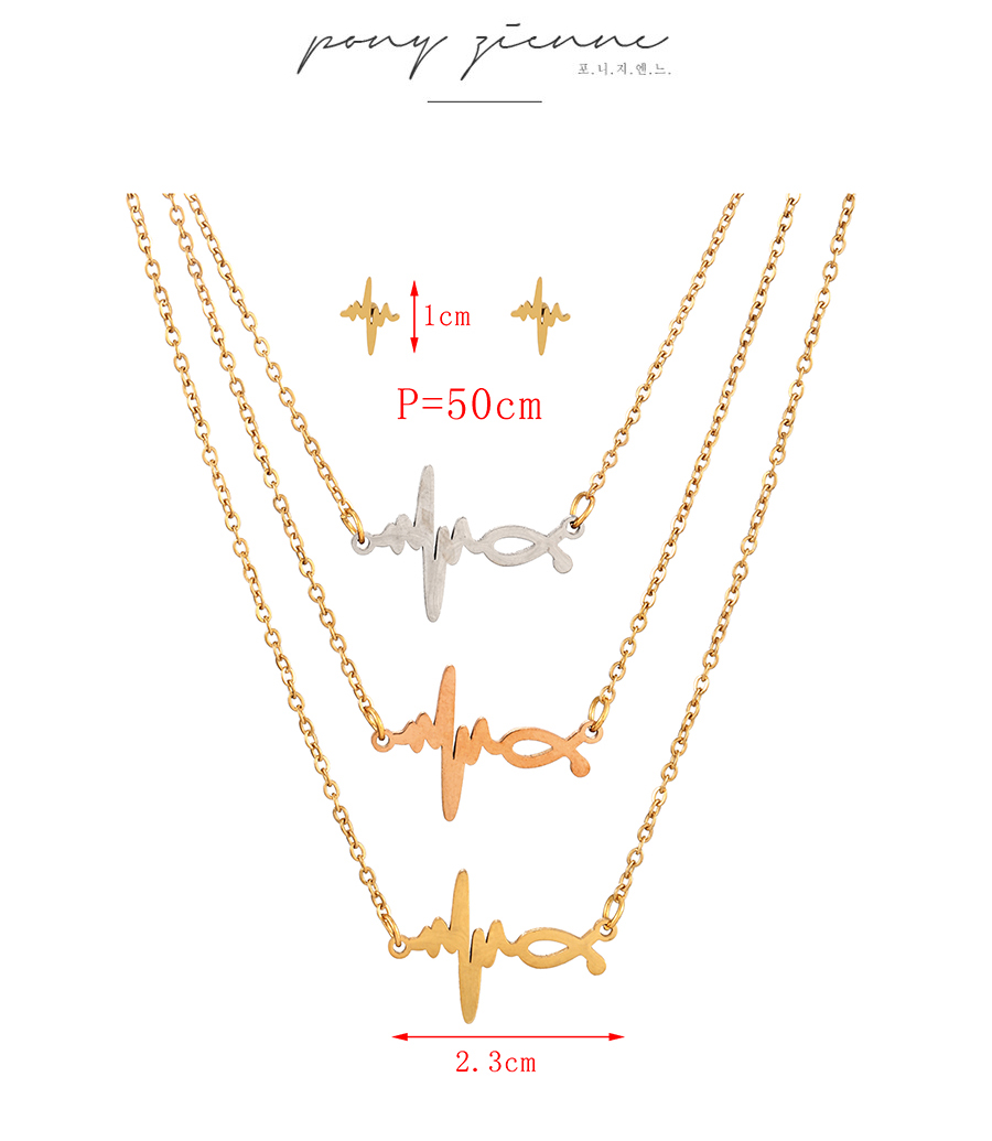 Fashion Color Titanium Steel Ecg Pendant Multilayer Necklace Earrings Set,Jewelry Set