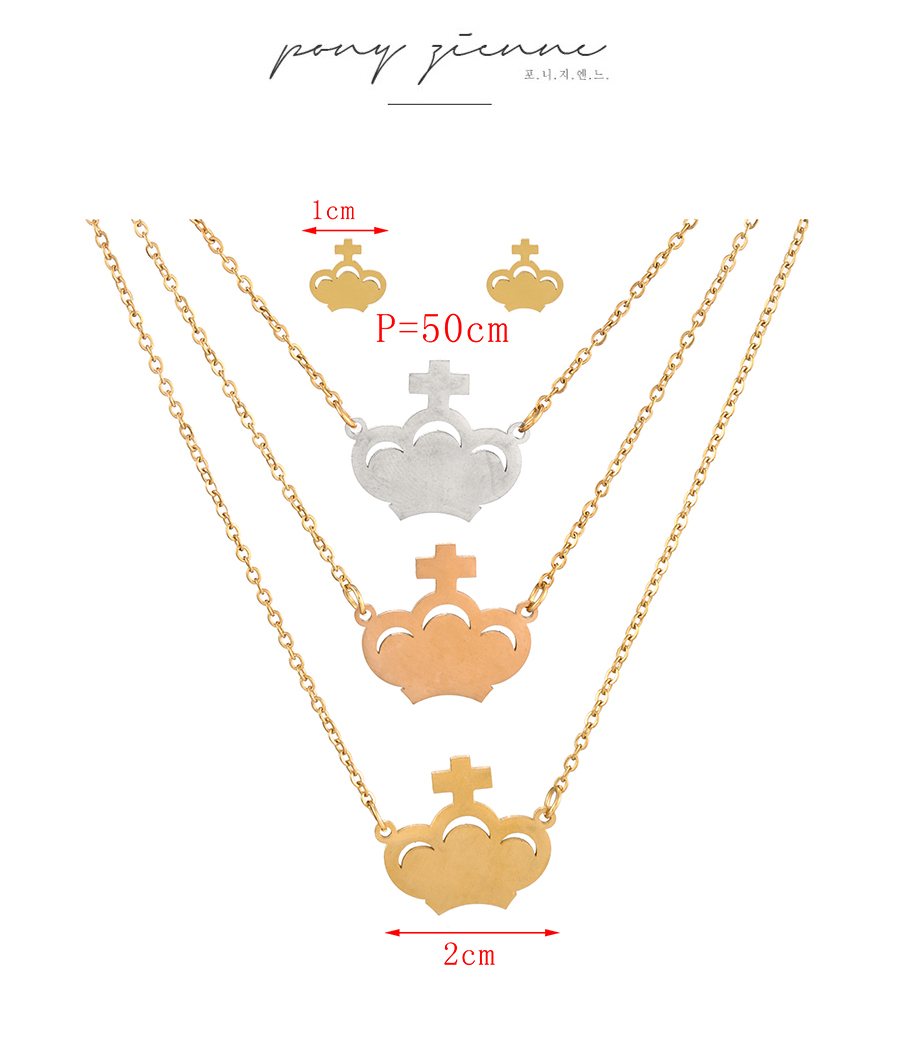 Fashion Color Titanium Steel Crown Pendant Multilayer Necklace Earrings Set,Jewelry Set