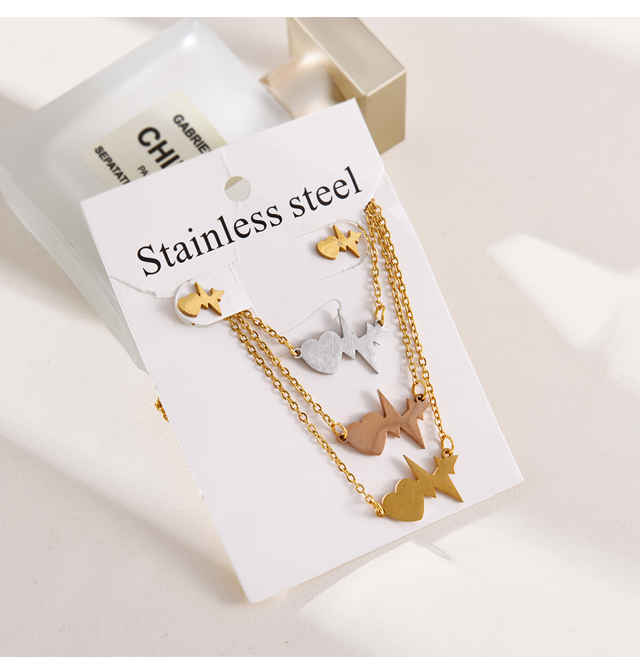 Fashion Color Titanium Steel Heart Pendant Multilayer Necklace Earrings Set,Jewelry Set
