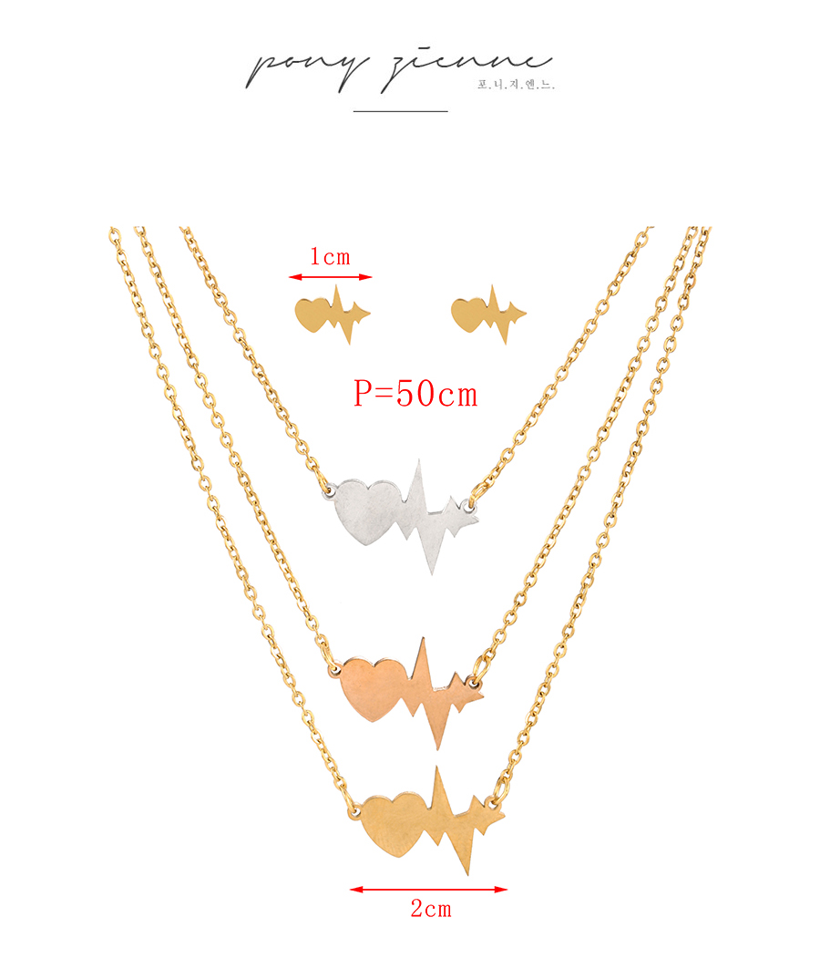Fashion Color Titanium Steel Heart Pendant Multilayer Necklace Earrings Set,Jewelry Set