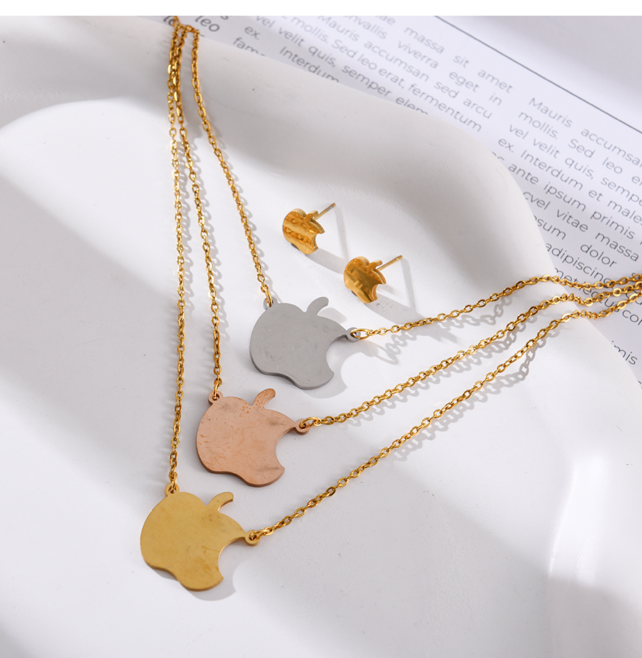 Fashion Color Titanium Steel Apple Pendant Multilayer Necklace Earrings Set,Jewelry Set