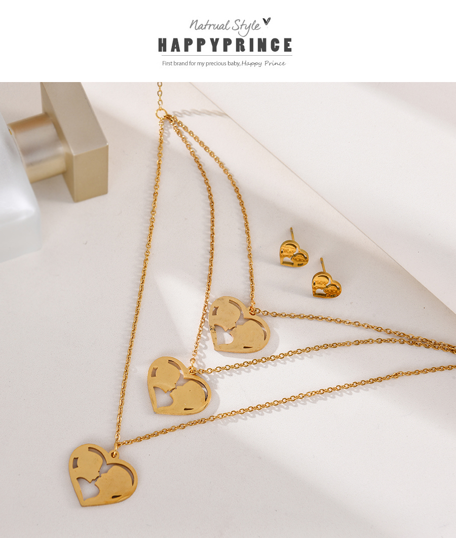 Fashion Gold Titanium Steel Heart Love Couple Pendant Multilayer Necklace Earrings Set,Jewelry Set