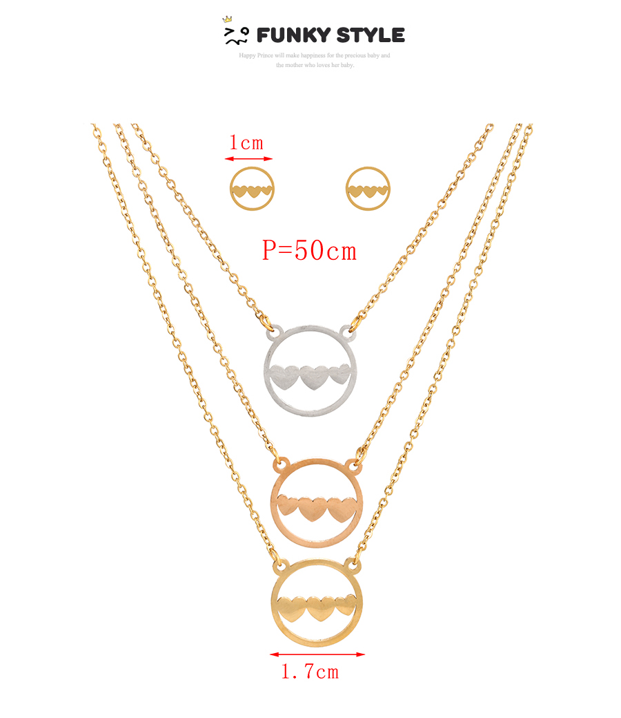 Fashion Color Titanium Steel Round Heart Pendant Multilayer Necklace Earrings Set,Jewelry Set