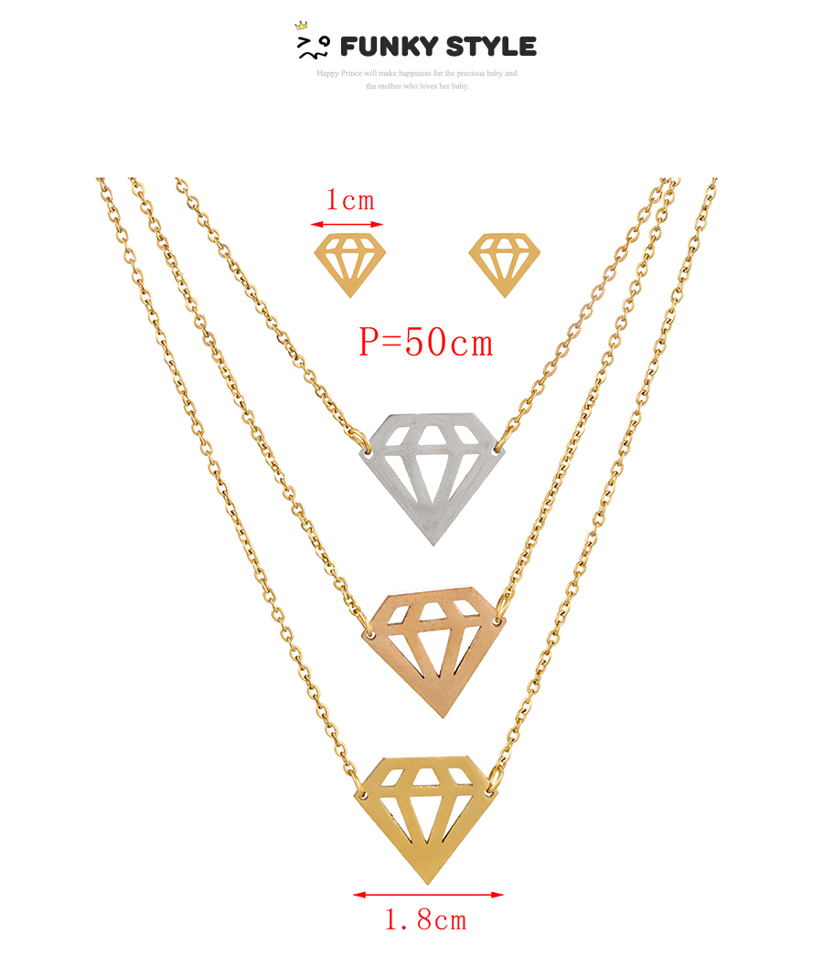 Fashion Color Titanium Steel Hollow Diamond Pendant Multilayer Necklace Earrings Set,Jewelry Set