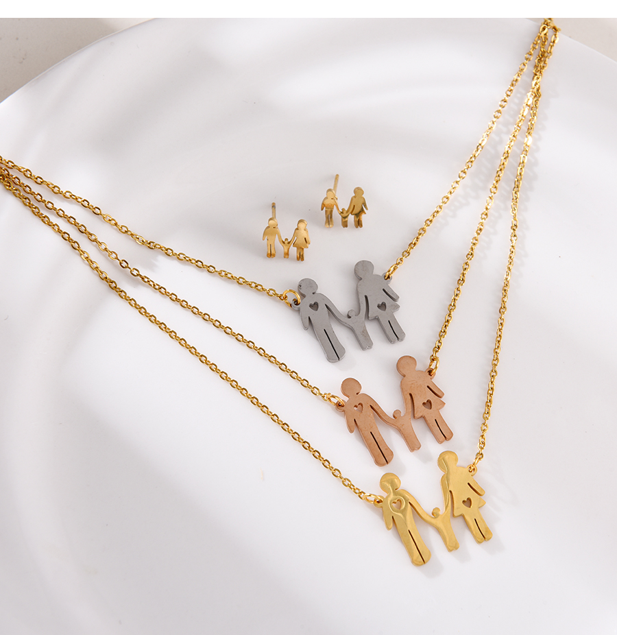 Fashion Color Titanium Steel Family Pendant Multilayer Necklace Earrings Set,Jewelry Set