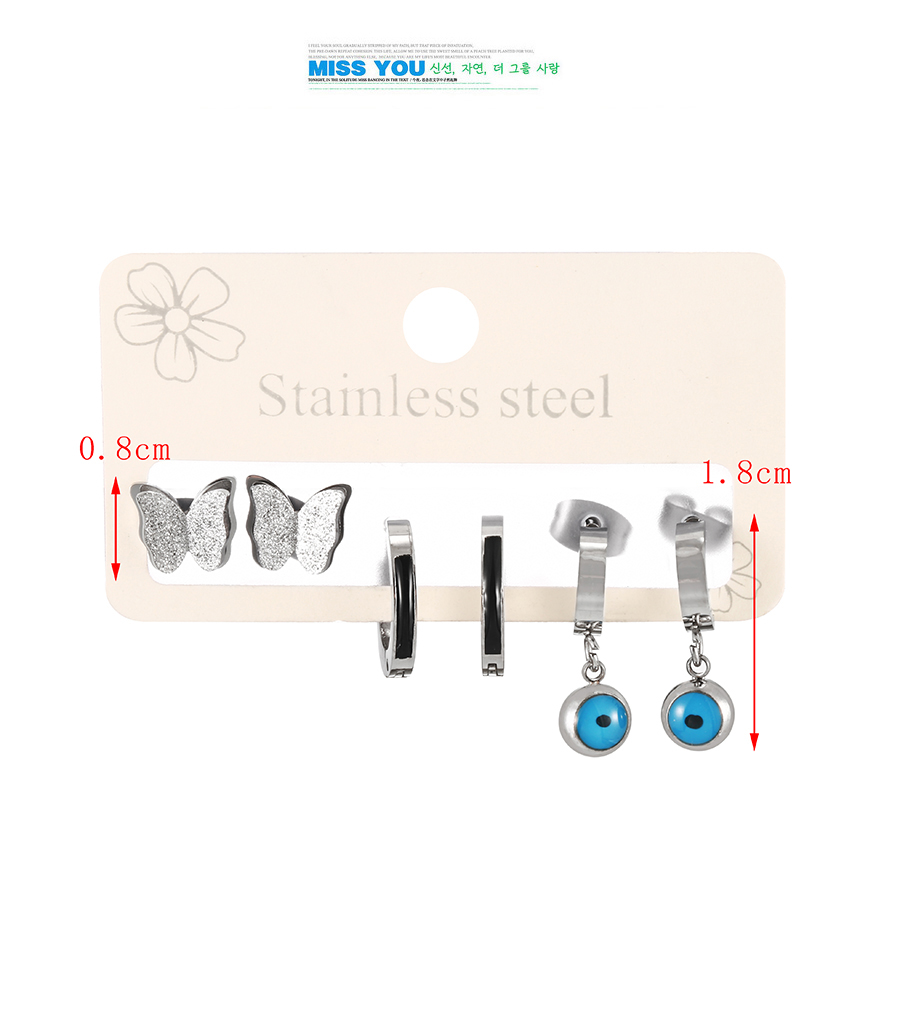 Fashion Silver Titanium Steel Butterfly Oil Drip Eye Pendant Earrings Set Of 6,Jewelry Set