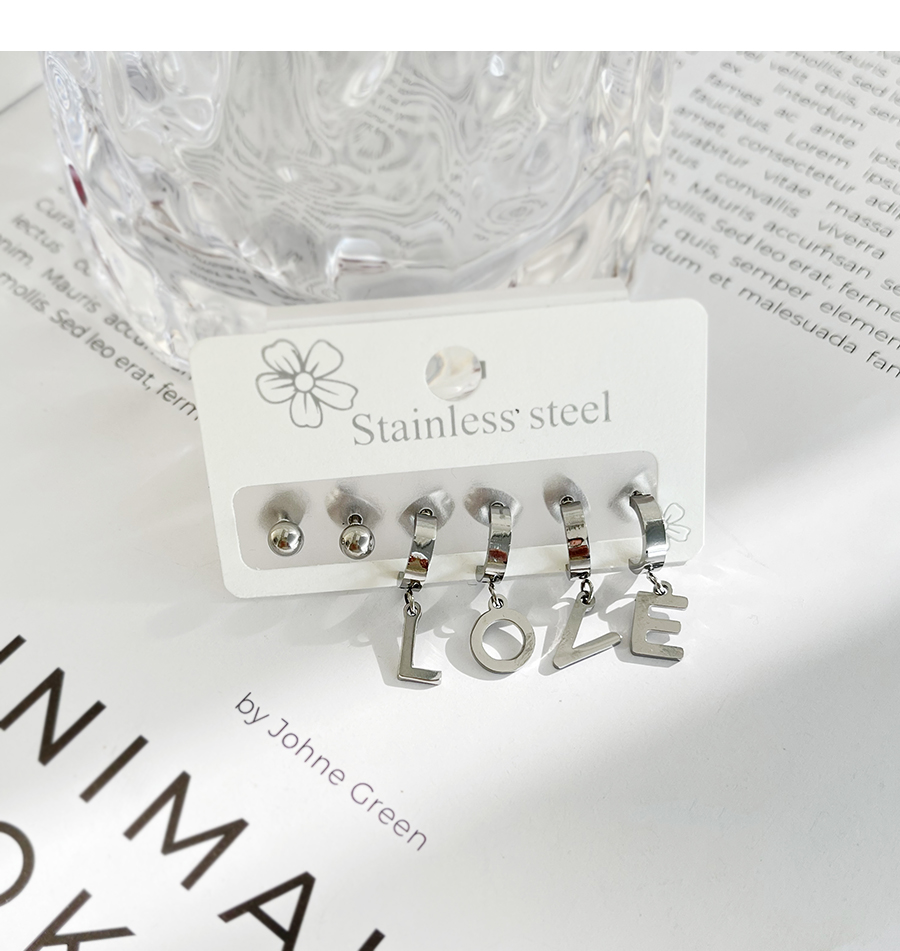 Fashion Silver Titanium Steel Letter Love Pendant Earrings Set Of 6,Jewelry Set