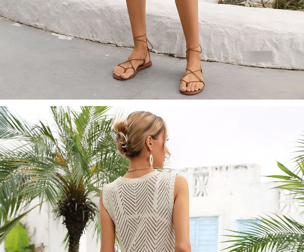Fashion White Nylon Open-knit Fringed Sleeveless Blouse Dress,Long Dress