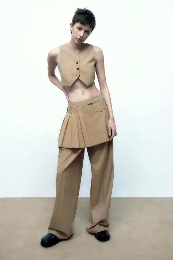 Fashion Khaki Woven Pinstripe V-neck Short Tank Top,Tank Tops & Camis
