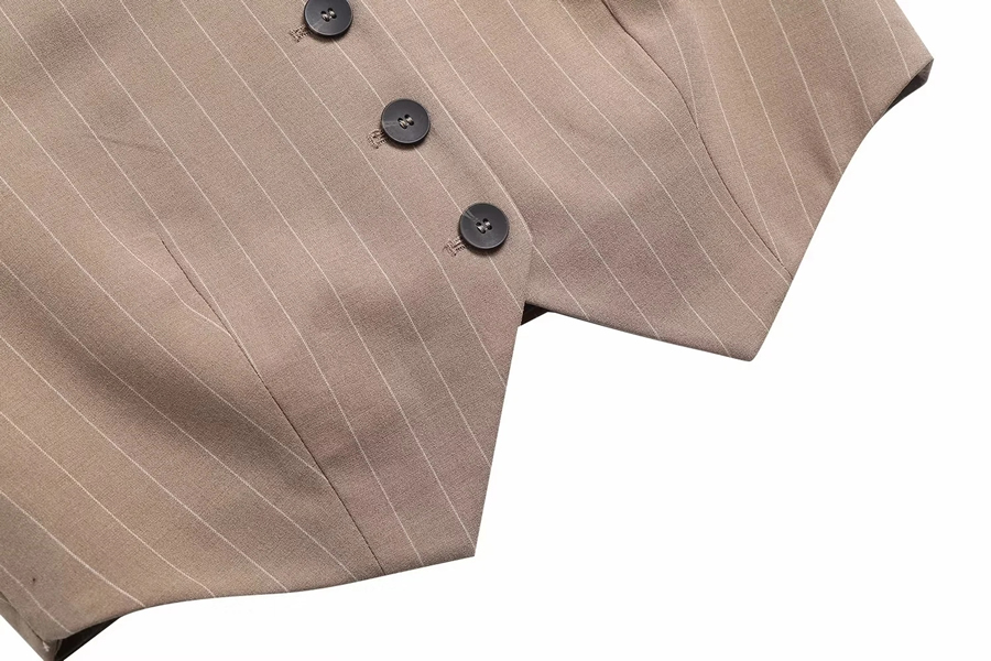 Fashion Khaki Woven Pinstripe V-neck Short Tank Top,Tank Tops & Camis