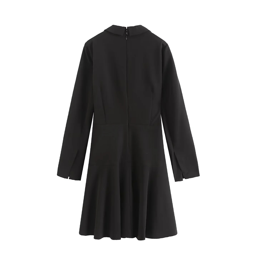 Fashion Black Button-breasted Blazer Dress,Long Dress