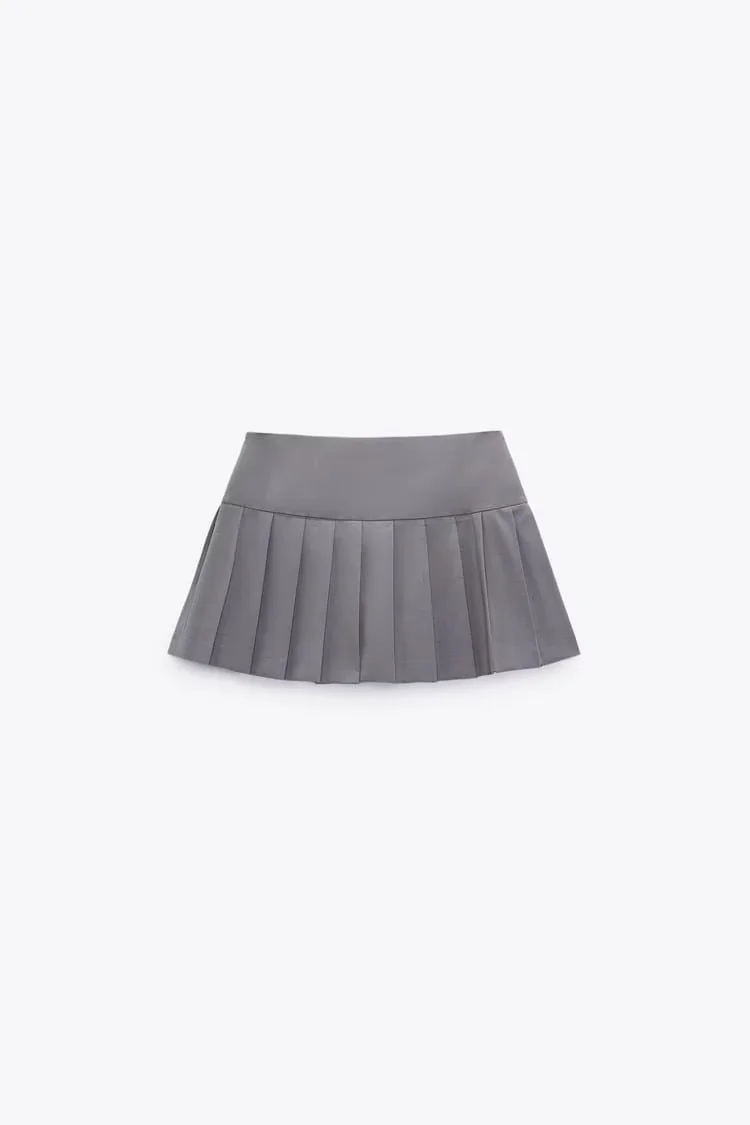 Fashion Grey Striped Blend Skirt With Pleats,Shorts