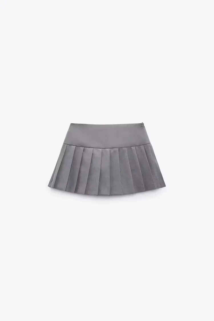 Fashion Grey Striped Blend Skirt With Pleats,Shorts