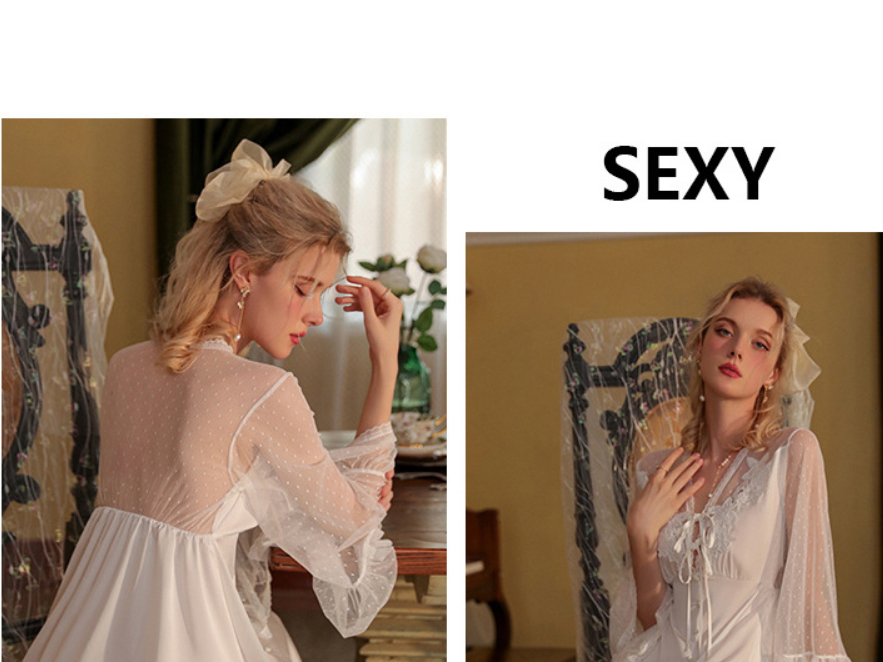 Fashion White Satin See-through Mesh Stitching Nightdress,SLEEPWEAR & UNDERWEAR