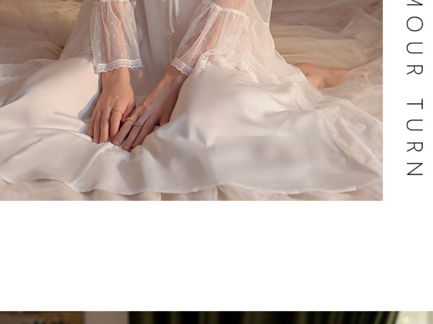 Fashion White Satin See-through Mesh Stitching Nightdress,SLEEPWEAR & UNDERWEAR