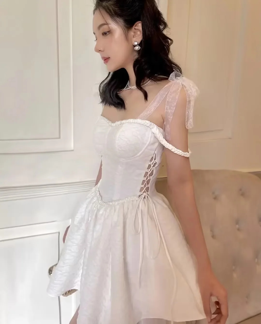 Fashion White Polyester Jacquard Slip Dress,Mini & Short Dresses