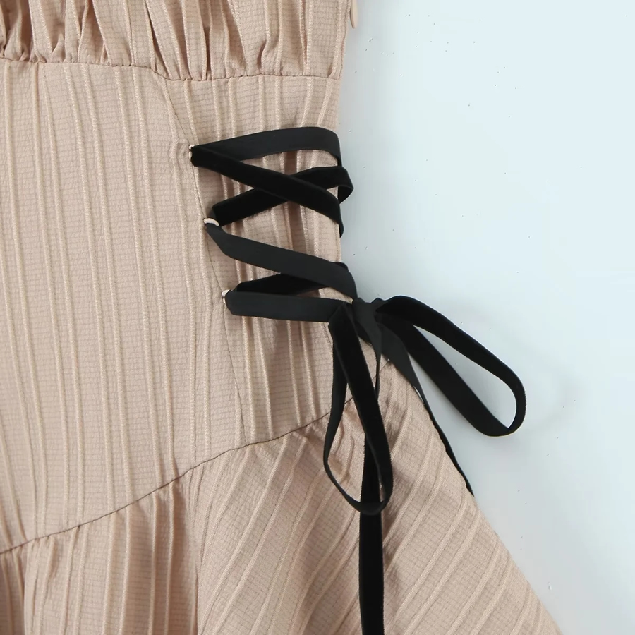 Fashion Light Brown Polyester Tie Square Neck Dress,Mini & Short Dresses