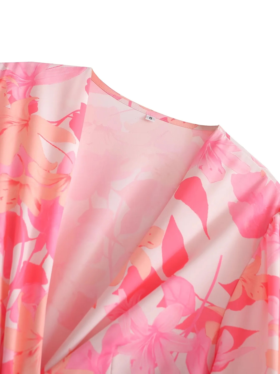 Fashion Printing Polyester Twisted Print Cutout V-neck Dress,Long Dress